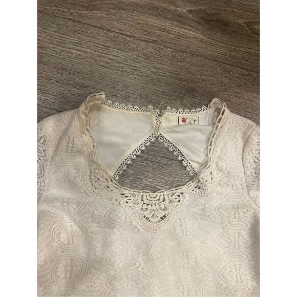 Olsenboye OffWhite Cream Lacey Short Dress Bell Sleeve Open Back Dress Large - Picture 5 of 11